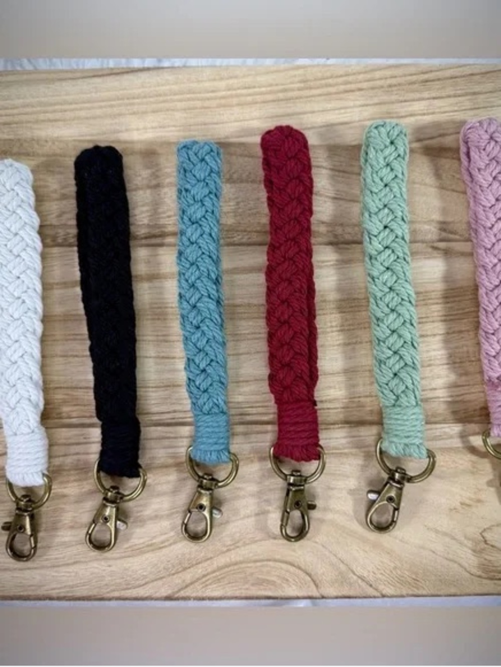 Handmade Braided Wristlet Keychain - Red